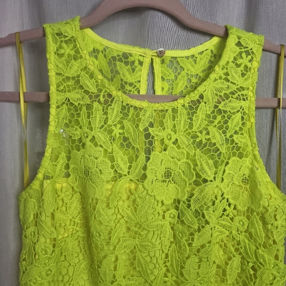 J.CREW Collection Lace Neon Yellow Sleeveless Dress (Size 00) - Picture 2 of 5